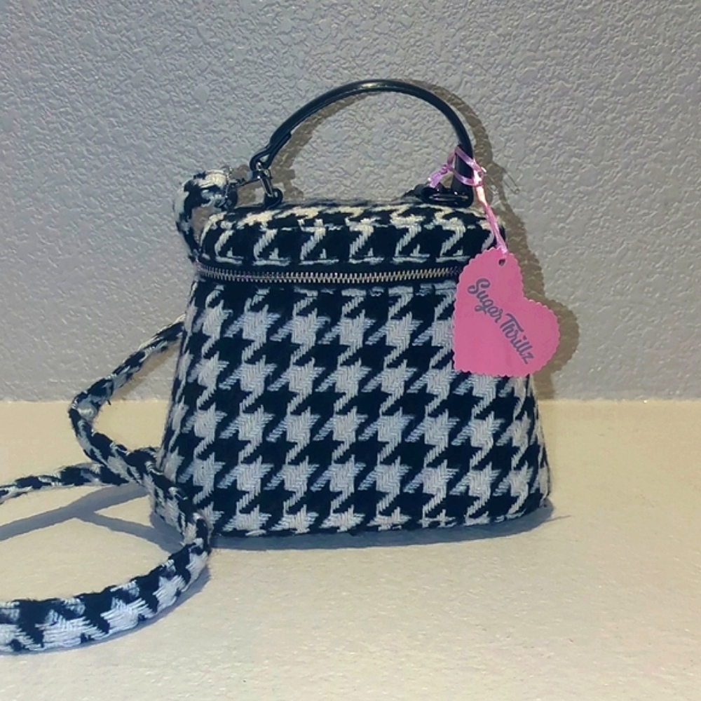 Sugar Thrillz Houndstooth Tweed Crossbody Bag